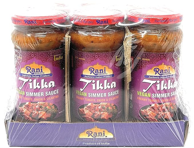 Rani Tikka Curry Vegan Simmer Sauce (Creamy Tomato, Onion & Cilantro) 14oz (400g) Glass Jar, Pack of 5 +1 FREE ~ Easy to Use | Vegan | No Colors | All Natural | NON-GMO | Gluten Free | Indian Origin