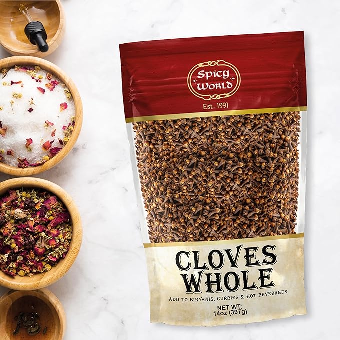 Cloves Whole Bulk 14 Oz Bag - Pure, Non-GMO, Premium Hand Picked Quality - Great for Foods, Clove Tea, Clove Pomander Balls & Potpourri - Aromatic & Richly Flavored Cloves Whole by Spicy World