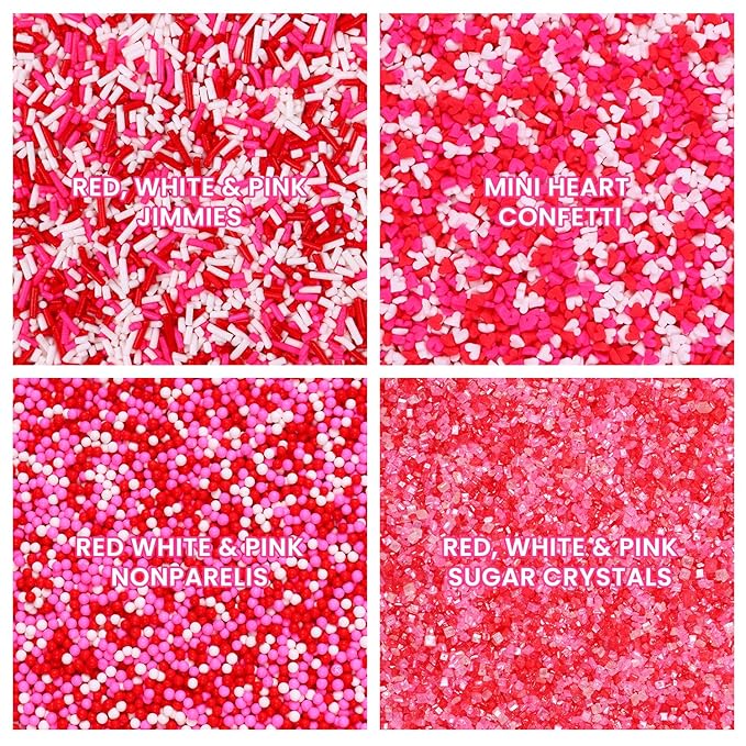 Heart Sprinkles Valentines Day Edible Sprinkle Mix Heart Shapes Pink Red Jimmies Sanding Sugar Perfect for Cake Decorations Baking Ice Cream Cookies Cupcake Topper 6.5 ounces