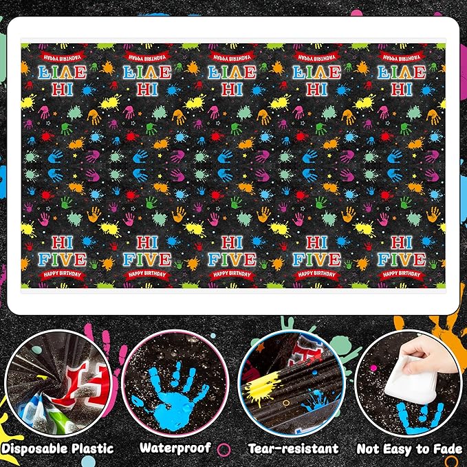 Hi Five Painting Party Tablecloths - 3Pcs Art Paint Colorful Party Table Covers Decorations, Artist Drawing Theme Rectangular Plastic Disposable Table Cloth Decor for Kid Birthday Baby Shower Supplies