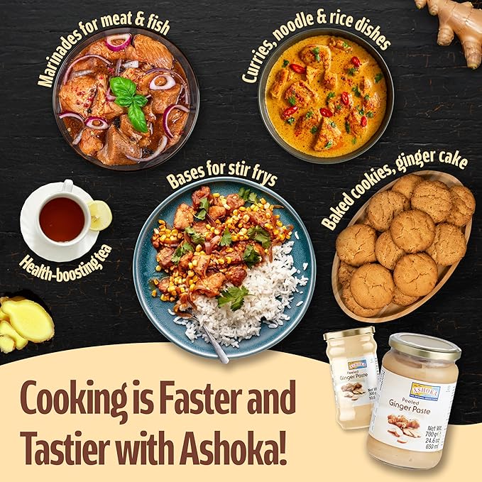 Ashoka Authentic Ginger Paste | Vegan | Gluten-Free | Kosher Certified | Non-GMO | Made from Premium Indian Spices | Great for Cooking Flavorful Food | 700 Grams (Pack of 3)