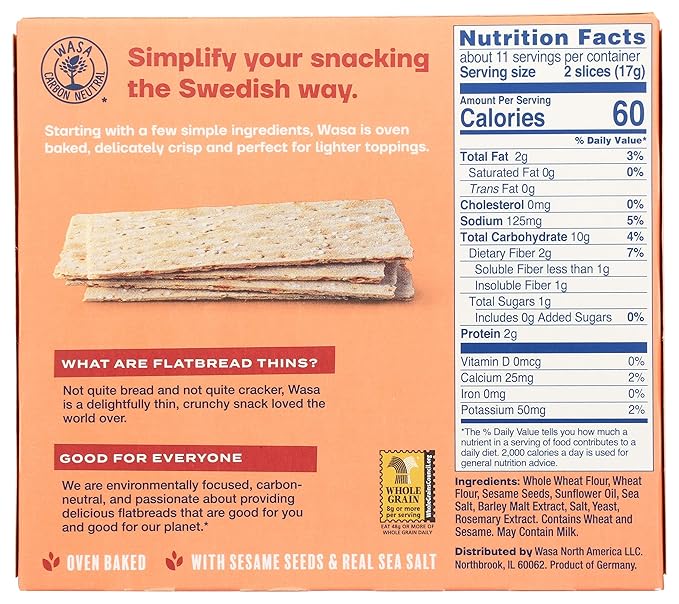 Wasa Flatbread Thins Crackers, Sesame and Sea Salt, 6.7 Ounce (Pack of 1)