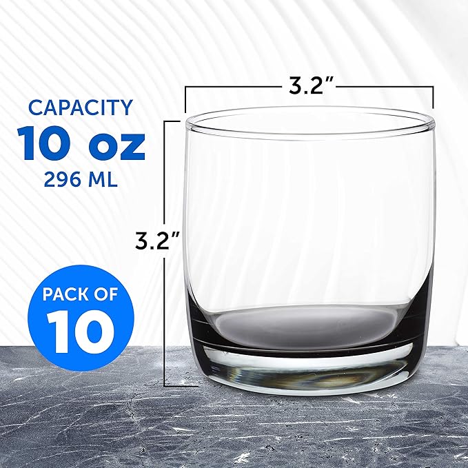 DISCOUNT PROMOS Monterrey Whiskey Glasses, 10 oz Set of 10, Bulk Pack - Heavy Base Old Fashioned Drinking Glass, Bourbon, Scotch Rocks Glasses - Black Bottom Color