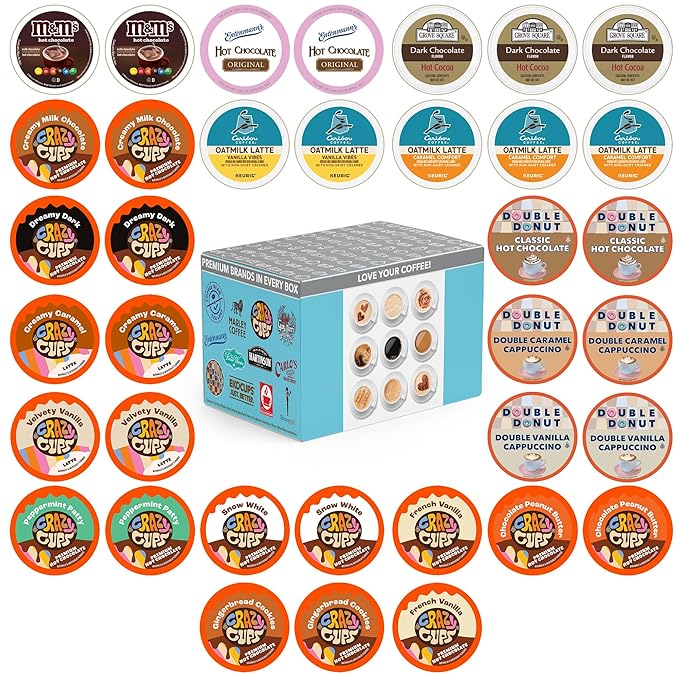 Crazy Cups Cappuccino & Hot Chocolate Variety Pack, Including Flavored Hot Chocolate & Cappuccino Coffee for Keurig K Cup Machines, Coffee Gift Set, Hot Chocolate Gift Set, 36 Count(Pack of 1)