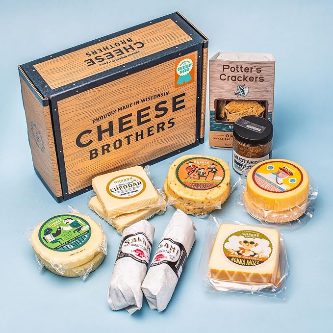 Cheese Bros. World's Cheesiest Dad Father's Day Deluxe Gift Box | Wisconsin | Includes Italian Fratello, Gouda, Aged Cheddar, Classic Mustard, Artisan Salami and Crackers | Great Food Gifting Idea!??,<div>
