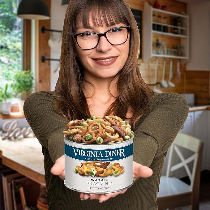 Virginia Diner - Wasabi Snack Mix 14oz Resealable Can of the Perfect Bar Mix for Snacking Sharing or Gifting