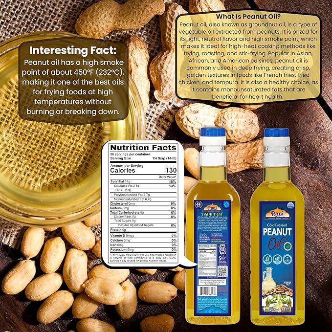Rani Peanut Oil 16.9 Ounce (500ml) Cold Pressed | 100% Natural | NON-GMO | Kosher | Vegan | Gluten Free