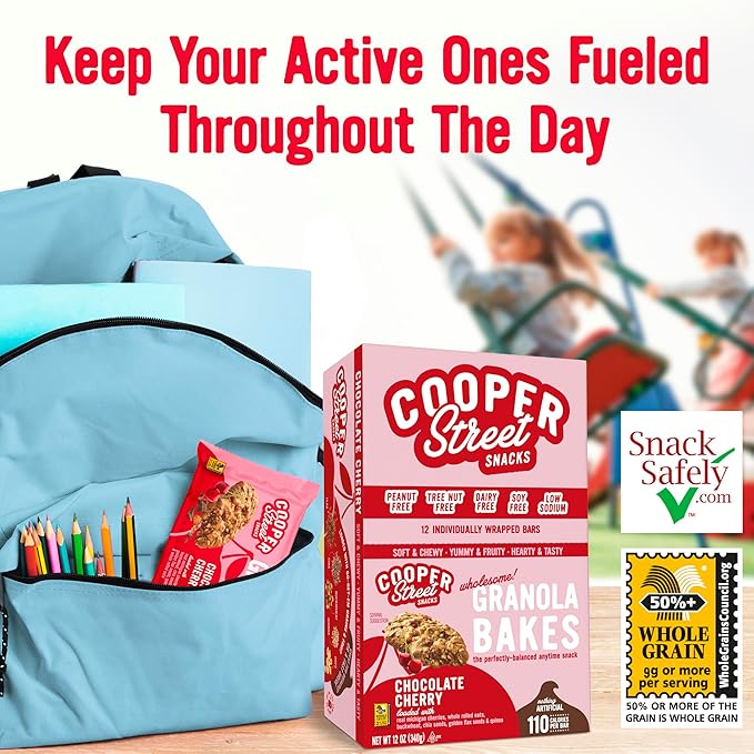 Cooper Street Chocolate Cherry Granola Bakes (48 Count) – Individually Wrapped Soft and Chewy Granola Bars Bulk – Low Sodium, Nut & Dairy Free - Perfect As Healthy Bulk Office or Classroom Snacks