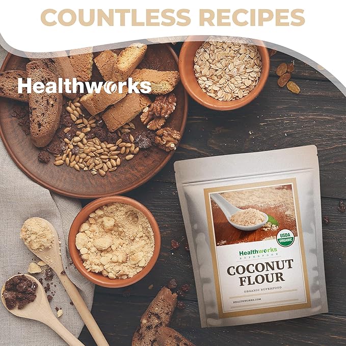 Healthworks Superfoods Organic Coconut Flour - 64 Oz / 4 Lbs - Certified Organic, Unrefined, Raw - Keto, Vegan & Non- GMO - Protein Based Whole Foods - Pancakes, Waffles, Bread & Other Baked Goods