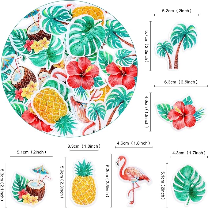 42Pcs Edible Tropical Cupcake Toppers Wafer Paper Hawaiian Luau Theme Party Decoration Baby Shower Birthday Party Supplies