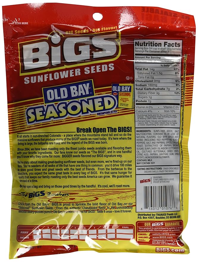 Bigs Old Bay Catch of the Day Seasoned Sunflower Seeds, 5.35 Ounce -- 12 per case