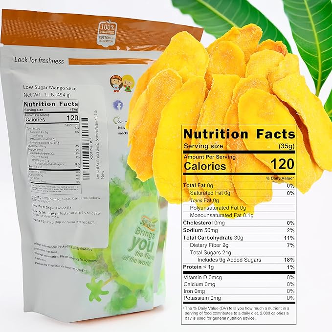 Anna and Sarah Extra Low Sugar Added Dried Mango Slices 16 Oz - Delicious Texture Soft & Juicy - Naturally Ripened Fruits - Gluten Free - Non GMO - Kosher - Natural Source of Vitamin C, 1 Lb