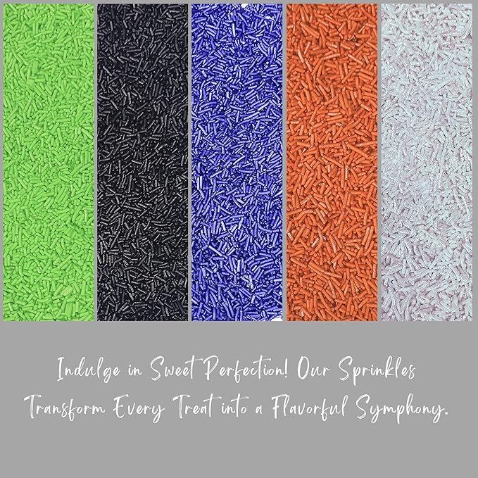 Confect Feast of Fears Sprinkles ??Edible Jimmies Mix in Silver, Orange, Irish Purple, Black & Lime Green ??Halloween Vermicelli Sprinkles for Cake, Cupcake, Cookie & Dessert Decoration- 5 Oz