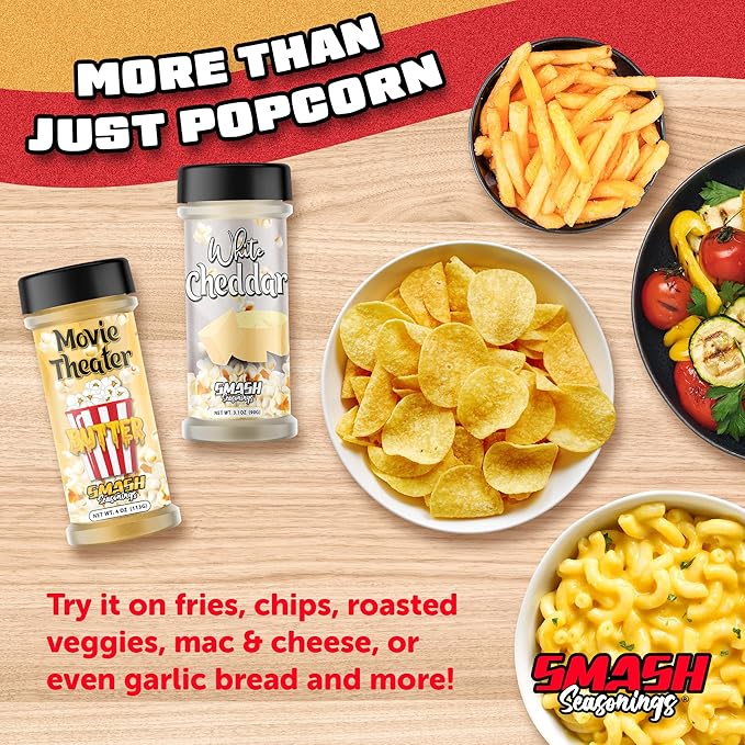 White Cheddar & Movie Theater Butter Popcorn Seasoning Shaker ??2 Pack Double Flavor Blend with Rich Butter & Sharp Cheese ??Sprinkle for Popcorn, Fries, Pasta, Chips, Veggies, Snacks, Gatherings