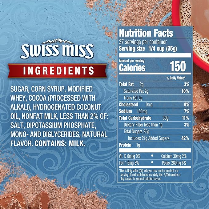 Swiss Miss Milk Chocolate Flavor Hot Cocoa Mix Canister, 45.68 oz. (Pack of 6)