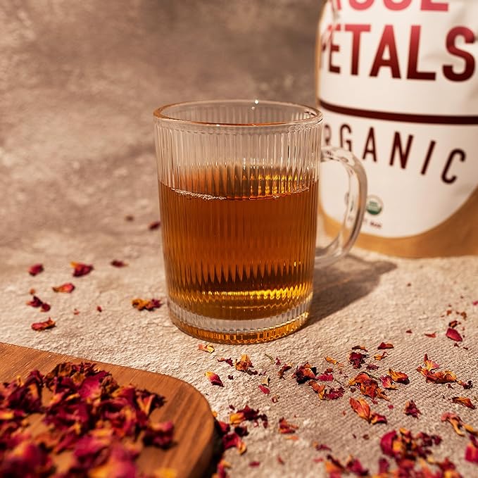 Dried Rose Petals - 100% Certified Organic - Herbs - Red Rose Petals for Loose Leaf Tea, Cocktails and Cakes - 4oz Resealable Bag - 1 Pack