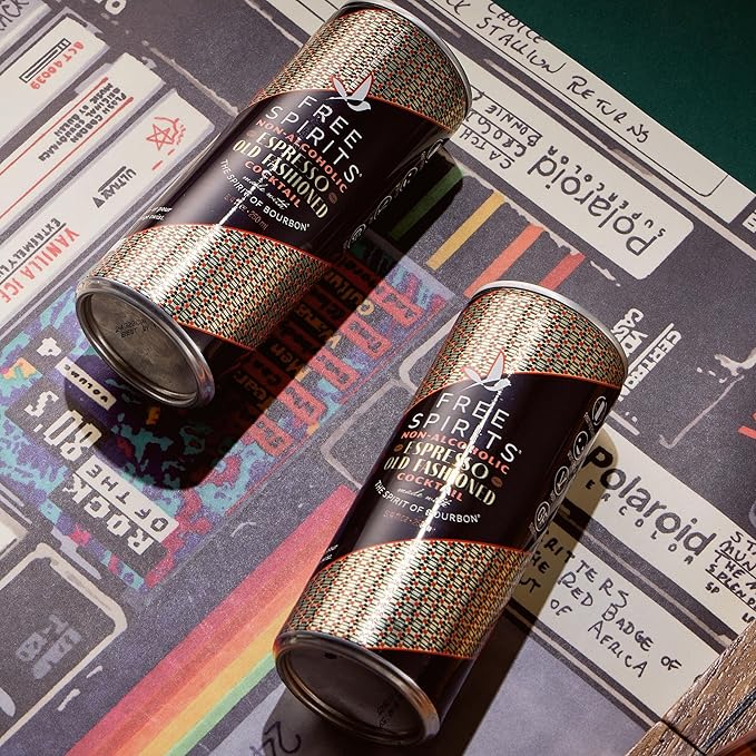 Free Spirits Espresso Old Fashioned - Non-Alcoholic Cocktail - Mixed Ready To Drink Mocktail - Rich and Bold 8.4 fl ox Cans (4 Pack)