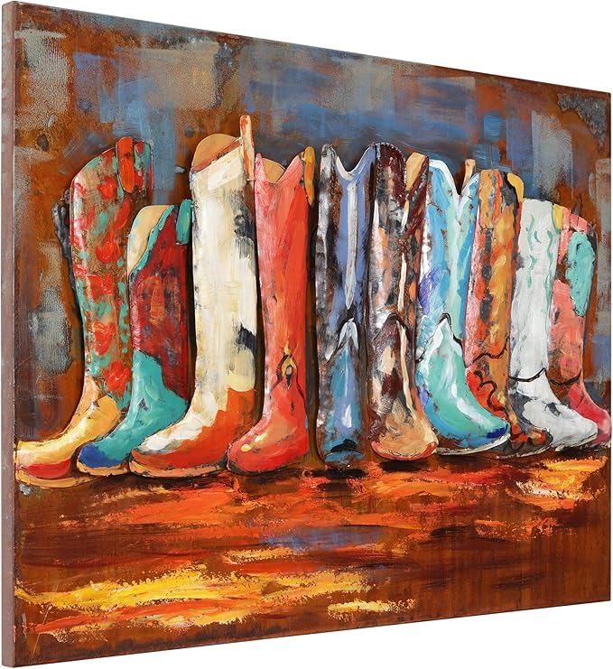 Empire Art Direct Cowboy?셲 Boots Mixed Media Iron Hand Painted Dimensional Wall Art, 30" x 40" x 2.4", Ready to Hang