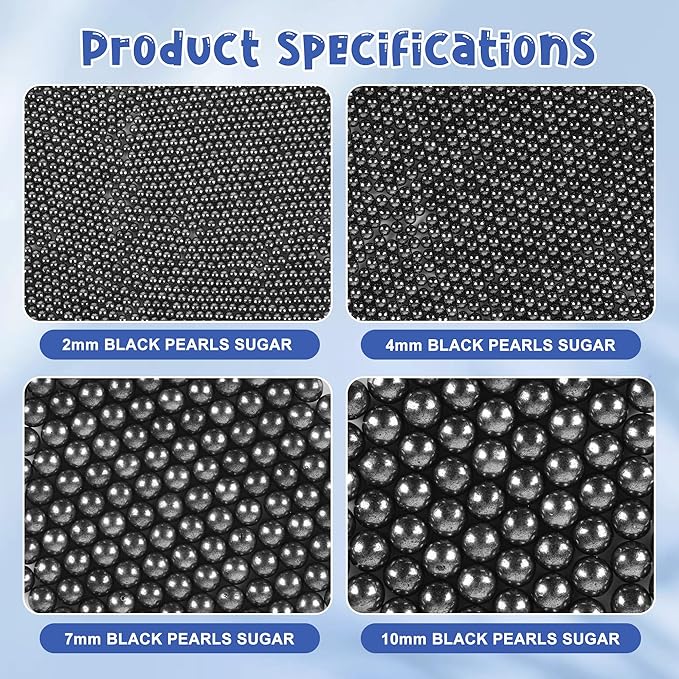 Edible Black Pearl Sugar Sprinkles for Cake Decorating 2mm Mini Candy Pearls 4 Sizes Sprinkles Mix for Cookie Ice Cream Candy Chocolate Baking Cupcake Topping 6.5 oz