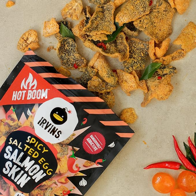 IRVINS Hot Boom Salted Egg Salmon Skins, 3.7 Ounce (Pack of 3)