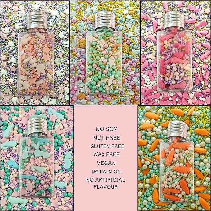 Confect Spring Sprinkle Mix ??5-Pack Bunny-Themed Edible Sprinkles | Pink, White & Blue with Stars, Pearls & Vermicelli | Perfect for Cakes, Cupcakes, Cookies & Baking | Vegan, Gluten-Free, Nut-Free, Soy-Free, Dairy-Free, Palm Oil-Free- 5 Oz