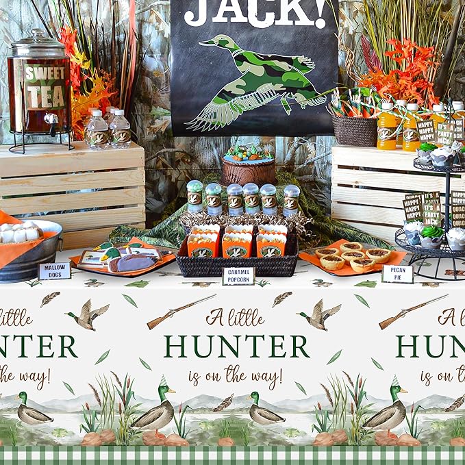 Mallard Duck Party Tablecloths - 3Pcs Hunting Duck Baby Shower Disposable Table Cover, A Little Hunter is on The Way Plastic Table Cloth for Baby Shower Party Decorations 51 x 86 Inch