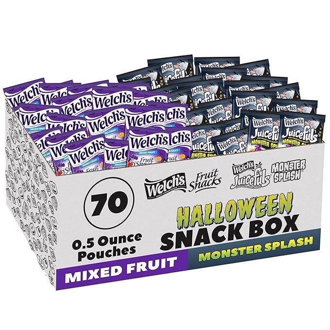 Welch?™s Fruit Snacks Mixed Fruit Halloween & Juicefuls Monster Splash Variety Pack, Great for Trick or Treating, 0.5oz (Pack of 70ct)