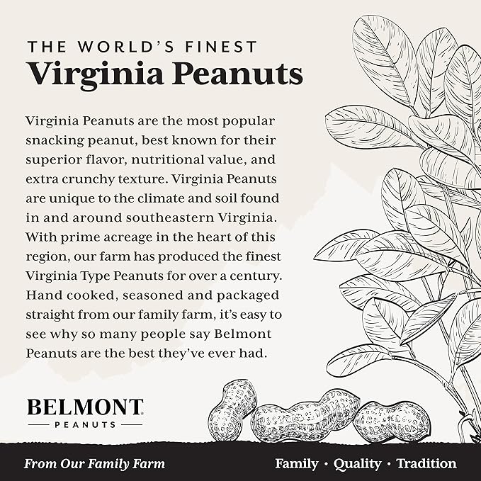 Belmont Peanuts Gourmet Sea-Salted Virginia Peanuts, 38 oz (1 Pack) ??Only 3 Simple Ingredients, No Preservatives, 7g Protein ??A Premium, Salty, Crunchy, Hand Seasoned Snack