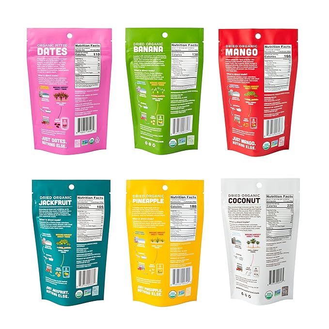 Mavuno Harvest Organic Dried Fruit Variety Pack | Dried Mango, Dates, Pineapple, Banana, Jackfruit, & Coconut | Healthy, Vegan, No Sugar Added, Non GMO Snacks for Kids & Adults | 2 Ounce, 6 Pack