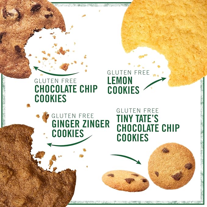 Tate's Bake Shop Gluten Free Cookies Variety Pack, Lemon, Ginger Zinger, Chocolate Chip, and Tiny Chocolate Chip Cookies, 4 Bags