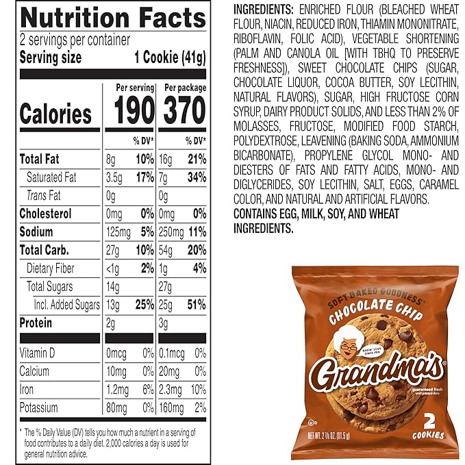 Grandma's Cookies, Chocolate Chip, 2.5 Ounce (Pack of 60)
