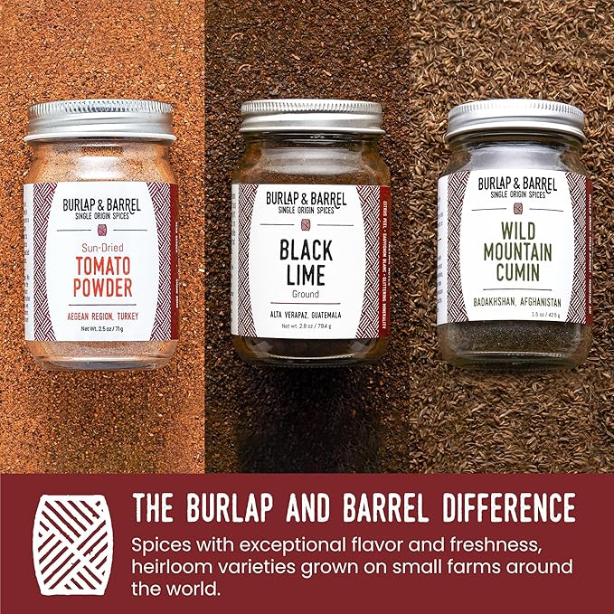 Burlap & Barrel Taco Seasoning Single Origin Spice Set - Wild Mountain Cumin, Sun-Dried Tomato, Ground Black Lime - As seen on Shark Tank - 3 Full Size in a Gift Box