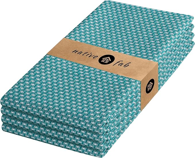 Native Fab 4 Pack Dotted Pattern Kitchen Dish Towels Cotton Super Absorbent Quick Drying Reusable 18x26 Inches - Bar Hand Towels, Kitchen Cleaning Towels with Hanging Loop, Royal Green