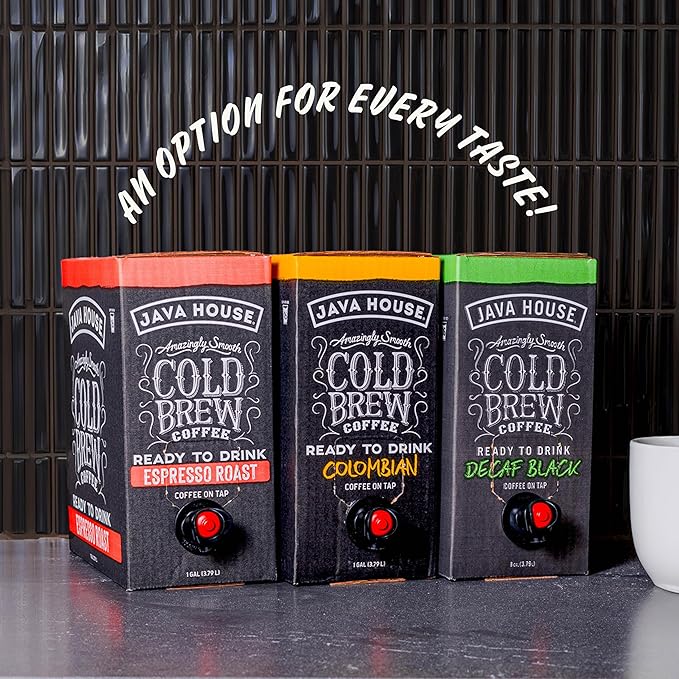 Java House Cold Brew Coffee on Tap – Premium 100% Arabica Decaf – Smooth Decaf with Chocolate & Caramel Notes – 1 Gallon Box (16 Servings) – Ready to Drink, No Caffeine, No Brewing Required, Fridge-Friendly