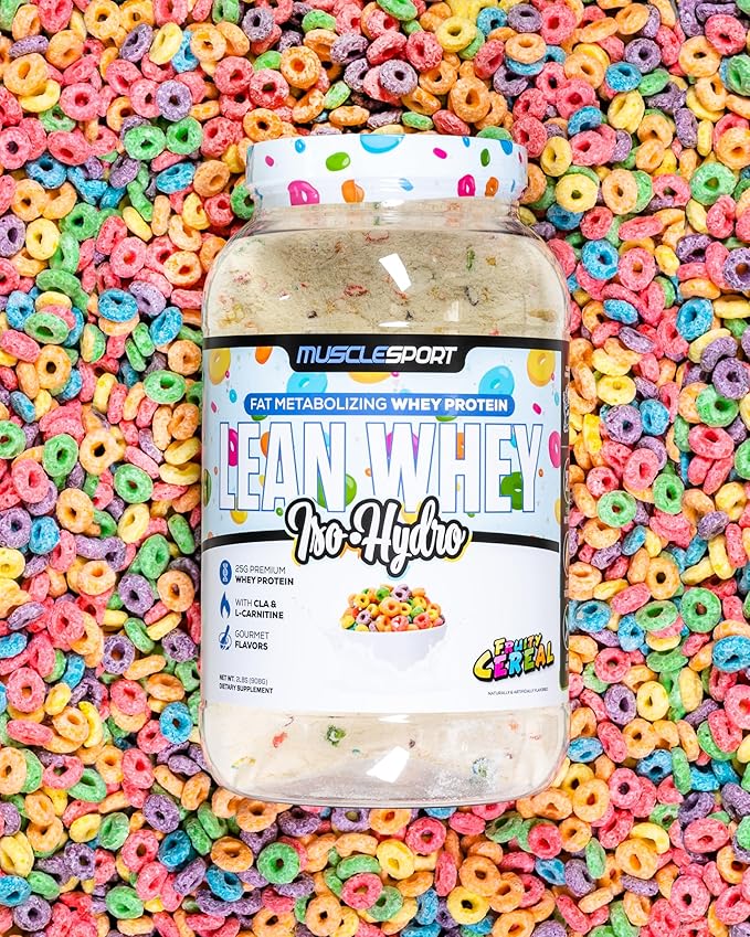 Musclesport Lean Whey Revolution??Protein Powder - Whey Protein Isolate - Low Calorie, Low Carb, Low Fat, Incredible Flavors - 25g Protein per Scoop (2lb, Fruity Cereal)