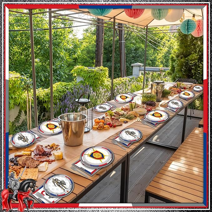 chiazllta 96 Piece Medieval Party Decorations Castle Birthday Paper Plates and Napkins Knights Party Birthday Supplies Favors for Boys and Girls, Medieval Party Decor Serves 24