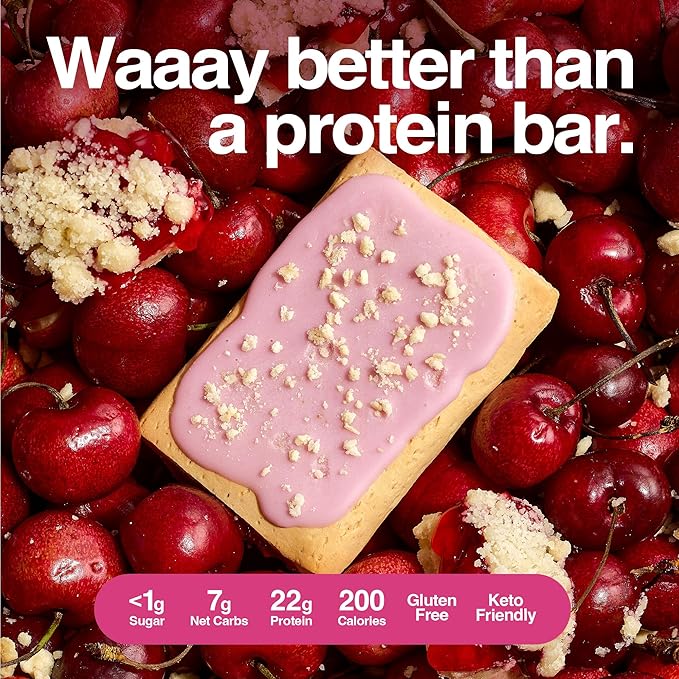 Legendary Foods 22g Protein Pastry+ Cherry, Low Carb Meal Replacement Bar - Low Glycemic, Gluten Free Protien Snacks - Healthy Keto Snack Box 8 Zero Sugar Energy Bars - Bariatric Diabetic Friendly