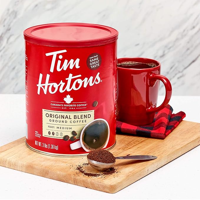 Tim Hortons Original Blend, Medium Roast Ground Coffee, Canada???Favorite Coffee, Made with 100% Arabica Beans, 48 Ounce Canister