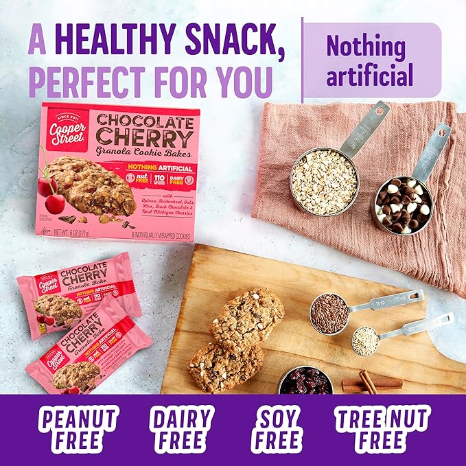 Cooper Street Granola Cookie Bake - Chocolate Cherry Chewy Granola Bars | Individually Wrapped Healthy Breakfast Bars | 6 oz | 6 Pack