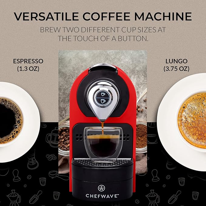 ChefWave Espresso Machine 20 Bar Pump Pressure - Compact Stainless Steel Espresso Maker for Home & Office - Fast Heating, Easy-to-Clean, Compatible with Ground Coffee and ESE Pods