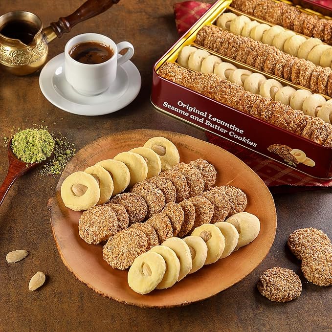 Zalatimo Sweets Since 1860 Shortbread Cookies Variety Pack, 100% All Natural Slightly Sweet, Square Metal Gift Tin, No Corn Starch, No Syrups! Assorted Baklava, Mamoul, Sesame & Butter (Pack of 3)