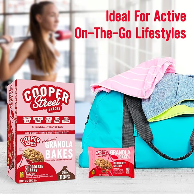 Cooper Street Chocolate Cherry Granola Bakes (48 Count) – Individually Wrapped Soft and Chewy Granola Bars Bulk – Low Sodium, Nut & Dairy Free - Perfect As Healthy Bulk Office or Classroom Snacks