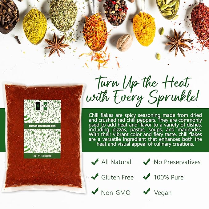 NPG Authentic Sichuan Chili Flakes 5 Pound, Extra Hot, Szechuan Crushed Red Pepper Powder Bulk, Essential Spice Seasoning for Making Kimchi, Chili Oil, Stir-fry, Pizza, Salads, and Tacos