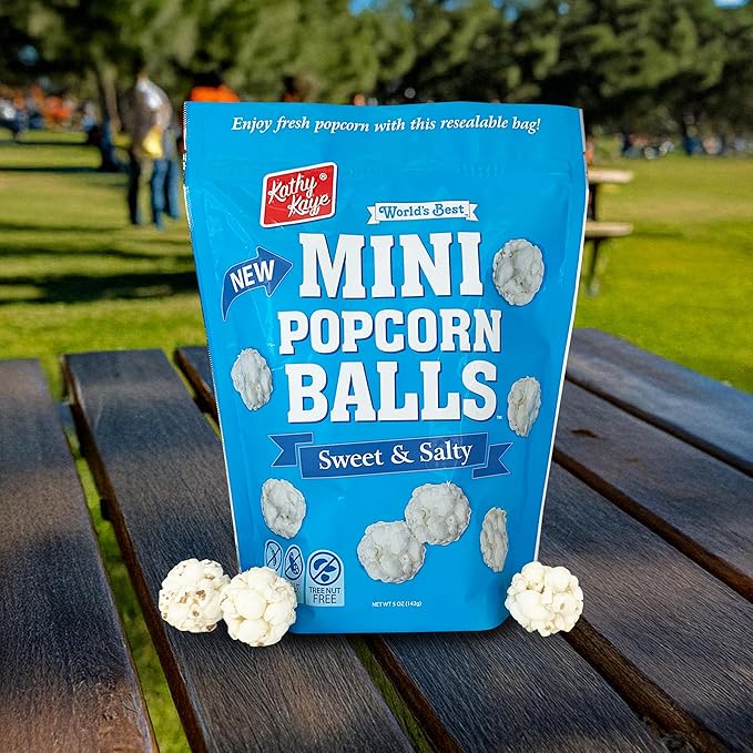 Kathy Kaye Mini Popcorn Balls | Sweet & Salty Bite-Sized Snacks | Light, Crisp & Delicious | 6-Pack of 5 oz. Bags | Perfect for Parties, Lunches, Concessions & Goody Bags | Classic Flavor, Mini Size Fun!