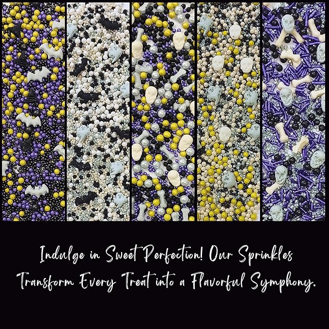 Confect Sprinkles ??Edible Pearl Mix in White, Purple, Black & Ghastly Green with Ghost Party Shapes: Boo, Bats & Bones ??Halloween Sprinkles for Cupcakes, Cookies & Spooky Treats- 5 Oz