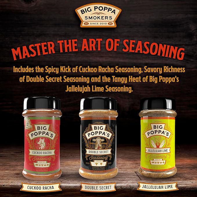 Big Poppa’s Fiery Flavor Trio BBQ Rub Set – Sweet & Spicy Chili Blend, Zesty Lime Garlic Jalapeno Rub & Bold Savory Garlic Seasoning – Premium 3-Pack of Spices for Chicken, Steak, Seafood & Veggies