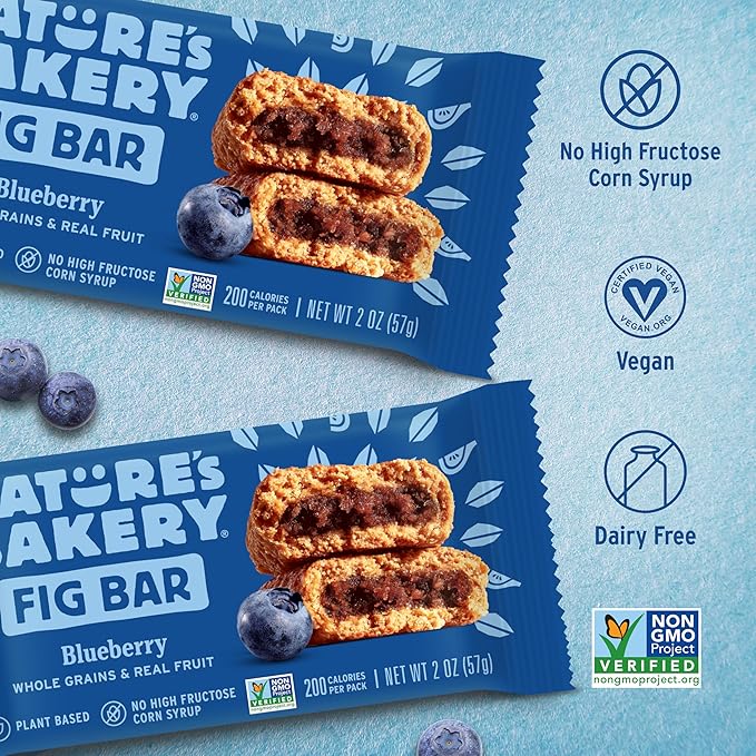 Nature?™s Bakery Whole Wheat Fig Bars, Blueberry, Real Fruit, Vegan, Non-GMO, Snack bar, 7 boxes with 12 twin packs (84 twin packs)