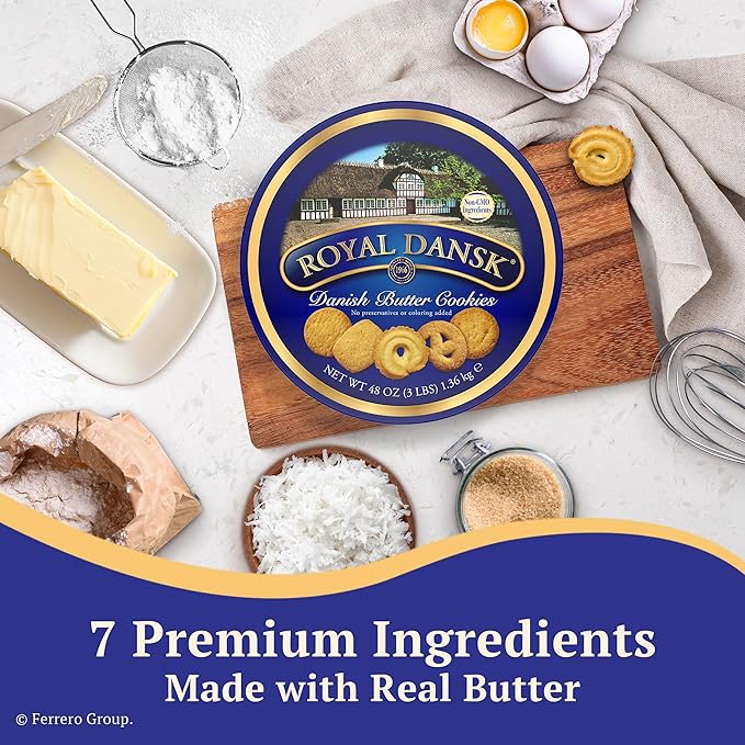 Royal Dansk Danish Butter Cookies, 48oz Exclusive Tin, Traditional Assortment, Made with Real Butter, Perfect for Sharing with Recyclable Tin