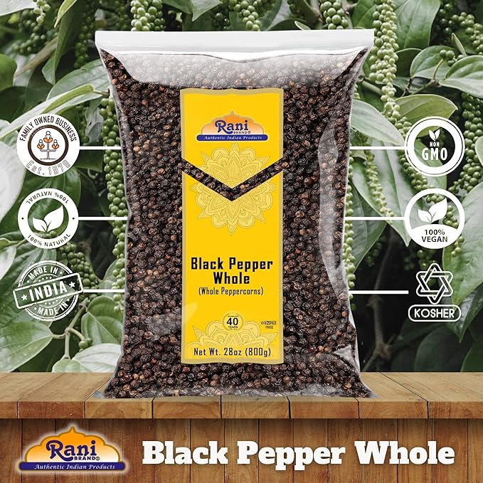 Rani Black Pepper Whole (Peppercorns), Premium MG-1 Grade 28oz (1.75lbs) 800g ~ All Natural | Gluten Friendly | Non-GMO | Kosher | Product of Vietnam | Perfect size for Grinders!