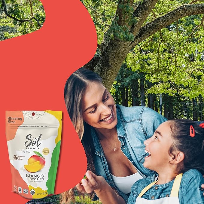 SOLSIMPLE Organic Dried Mango No Sugar Added 6oz Snack Pack (1 Bag) | Dehydrated Fruit | Organic Dried Fruit | No Sugar Added | Healthy snack